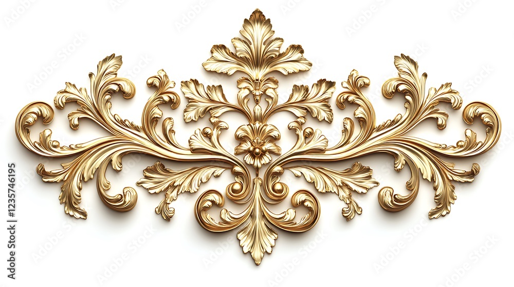 Ornate golden baroque scroll with intricate floral design and rococo style decoration Ornate golden baroque scroll with intricate floral design and rococo style decoration