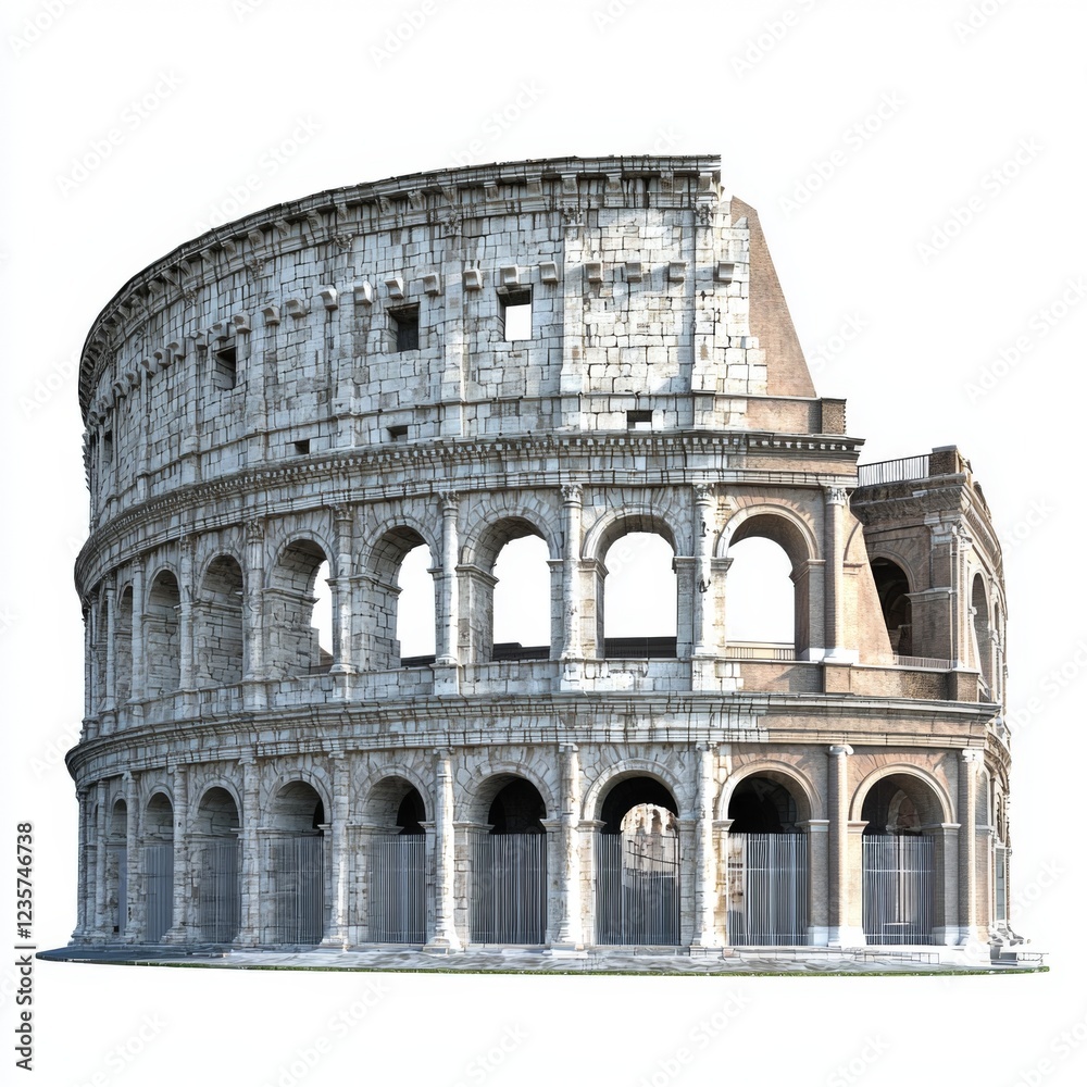 Fototapeta premium Ancient Roman Coliseum Architectural Structure in Detail Against a Clean White Background