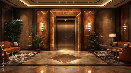 Luxurious hotel lobby elevator night interior design