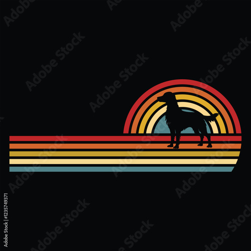 Vintage Sunset Design Featuring English Setter Silhouette
