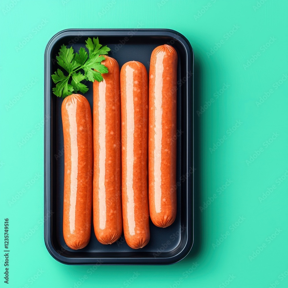 Fresh Sausages on a Bright Green Background Fresh Sausages on a Bright Green Background