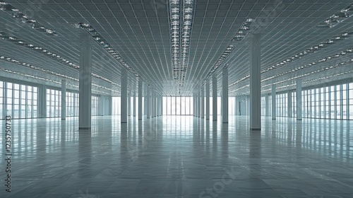 Empty modern office space, city view, large windows, bright lighting, for lease