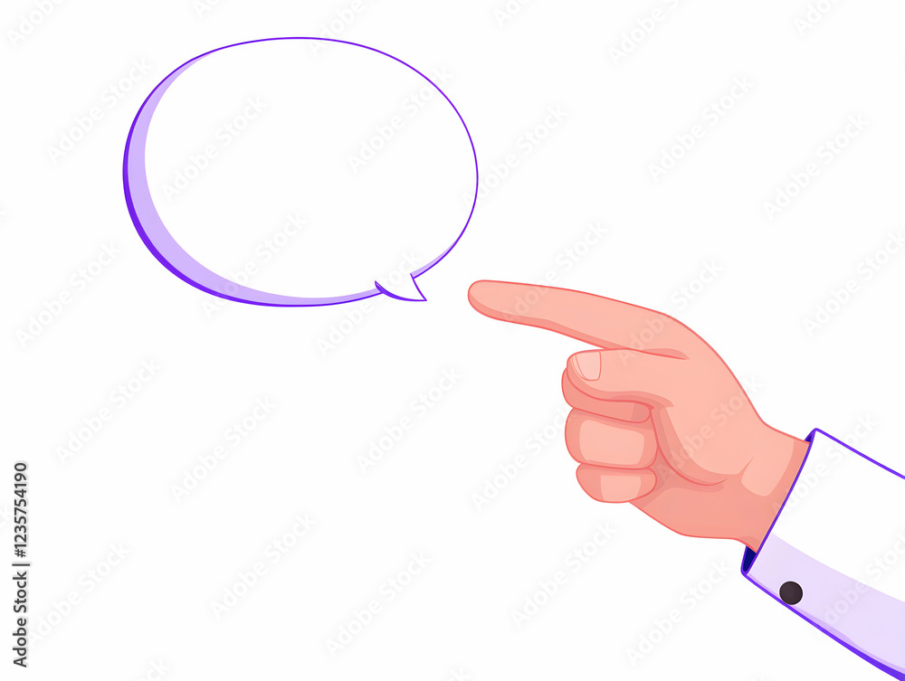 A professional hand pointing towards an empty speech bubble, symbolizing communication and expression. Ideal for themes of dialogue, feedback, or marketing ideas. A professional hand pointing towards an empty speech bubble, symbolizing communication and expression. Ideal for themes of dialogue, feedback, or marketing ideas.