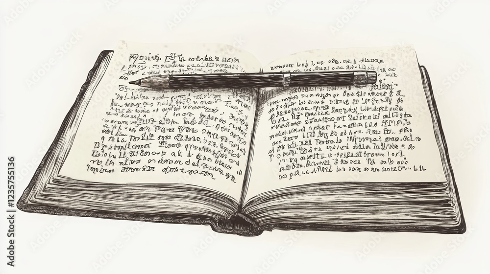 open journal with handwritten notes and pen resting on it, symbolizing education and creativity open journal with handwritten notes and pen resting on it, symbolizing education and creativity