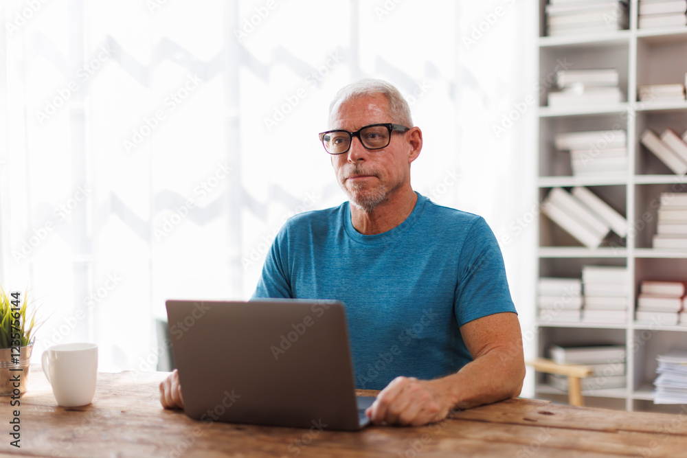 Senior, man and happy with portrait, Businessman using laptop computer in office. Happy middle aged man, entrepreneur, small business owner working online. Senior, man and happy with portrait, Businessman using laptop computer in office. Happy middle aged man, entrepreneur, small business owner working online.