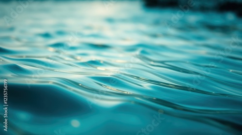 Close up of Teal Water Surface with Gentle Ripples and Light Reflections