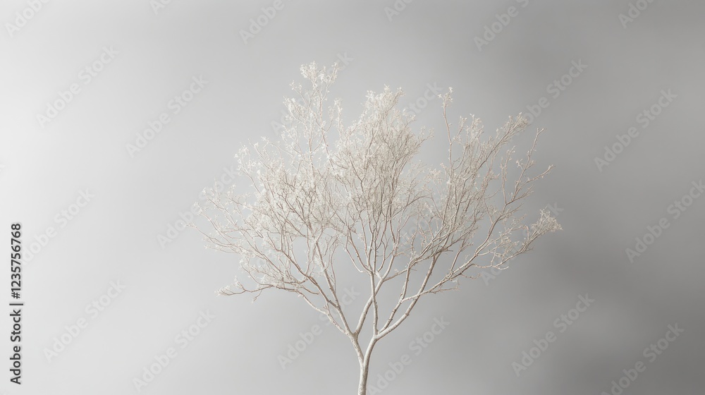 Obraz premium Winter tree, minimalist studio shot, neutral background, calm scene, website banner