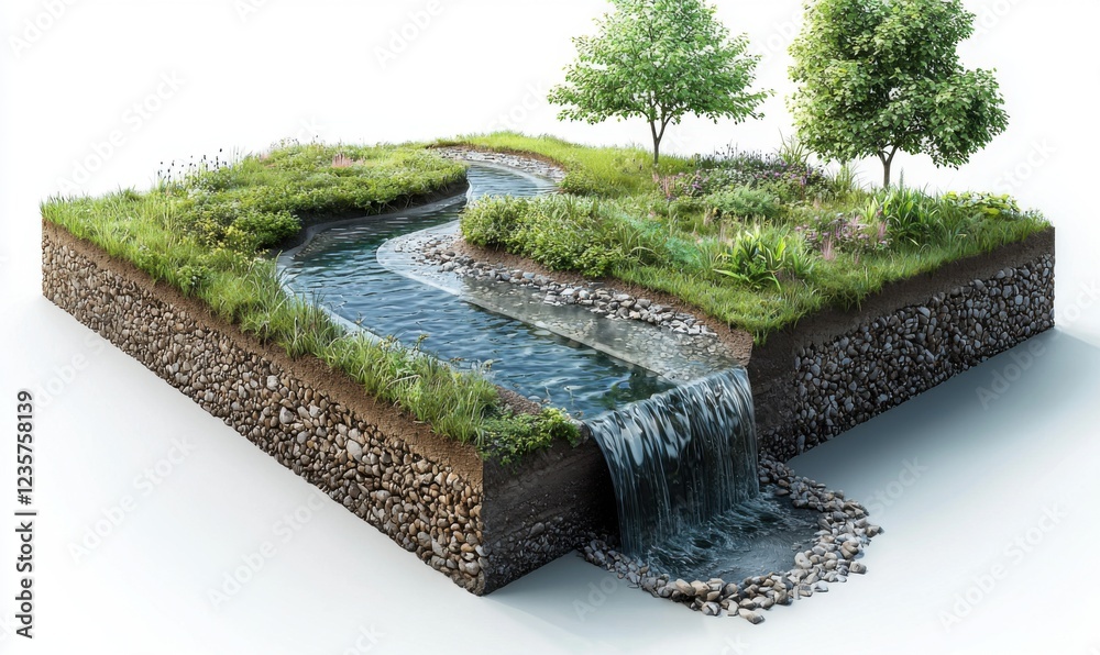 Obraz premium Sustainable aquifer recharge project using rainwater landscape nature
