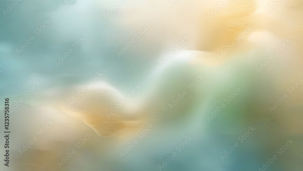 Obraz premium A soft, dreamy abstract background featuring a seamless blend of teal, gold, and earth tones. The blurred effect creates a calming, ethereal feel, perfect for artistic, modern, and elegant designs.