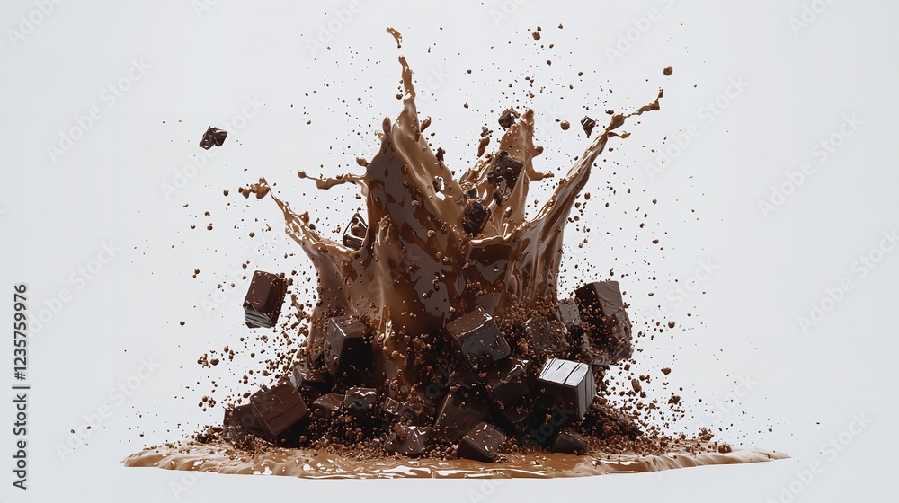 Fototapeta premium Chocolate erupts beautifully, splattering across a smooth white surface