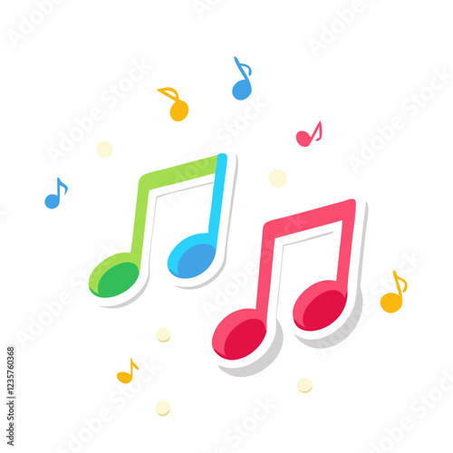 Colorful musical notes vector sticker, melody and sound illustration