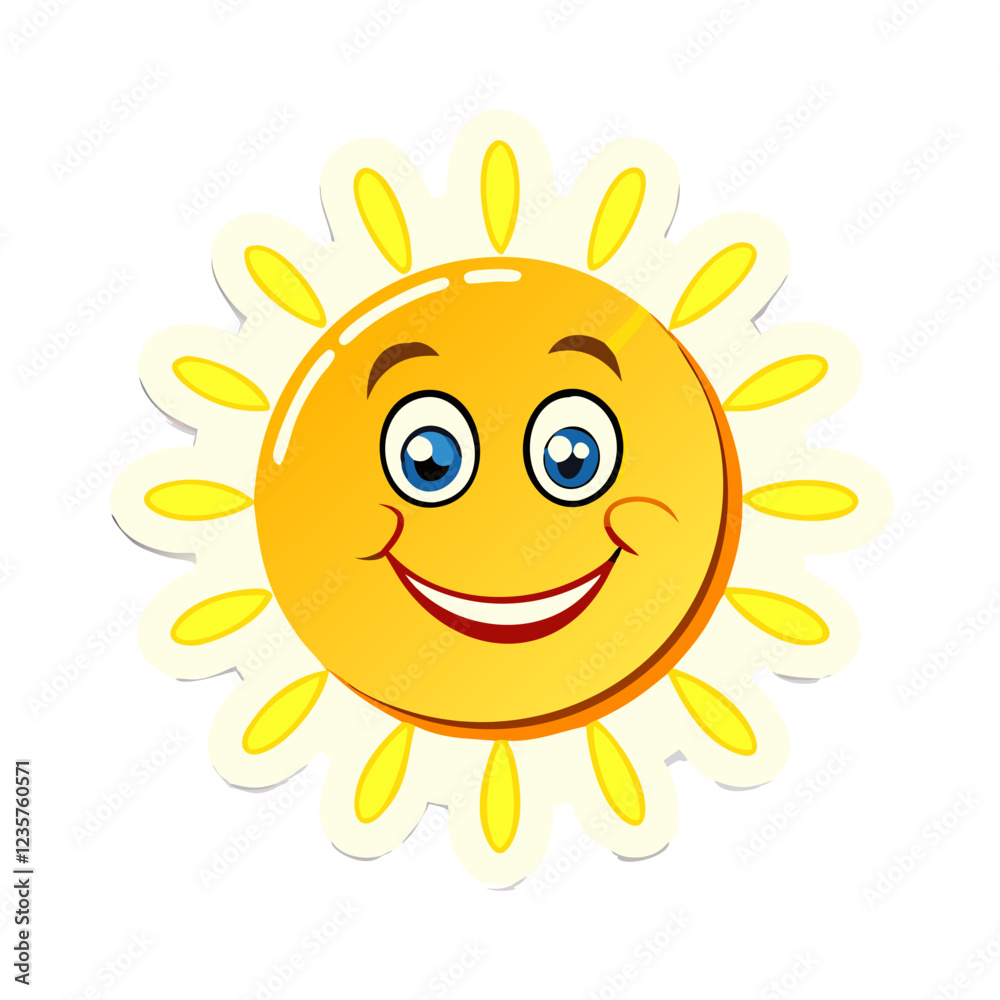 Smiling sun vector sticker, bright and cheerful weather icon illustration Smiling sun vector sticker, bright and cheerful weather icon illustration