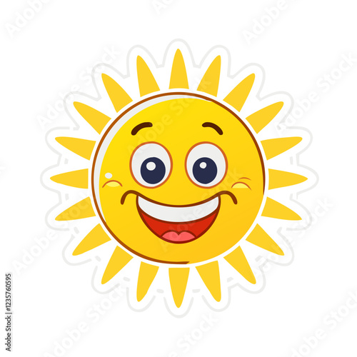 Cute smiling sun vector sticker, vibrant and cheerful weather illustration