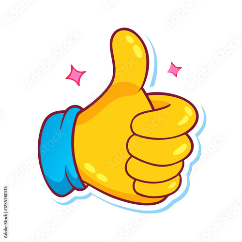 Bright thumbs up vector sticker, vibrant social media approval icon illustration