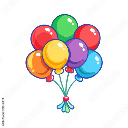 Multicolored helium balloons sticker, vector illustration