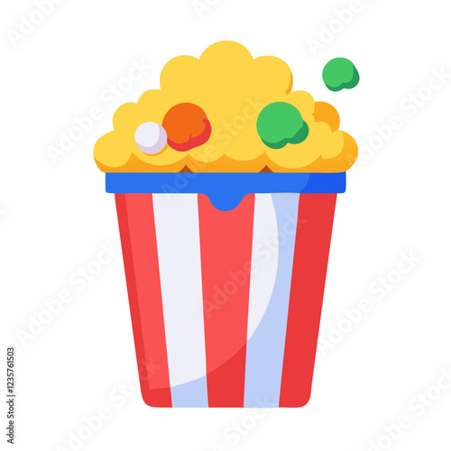 Popcorn bucket vector sticker, cinema snack illustration