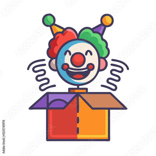 Classic jack-in-the-box clown toy, playful fairground vector