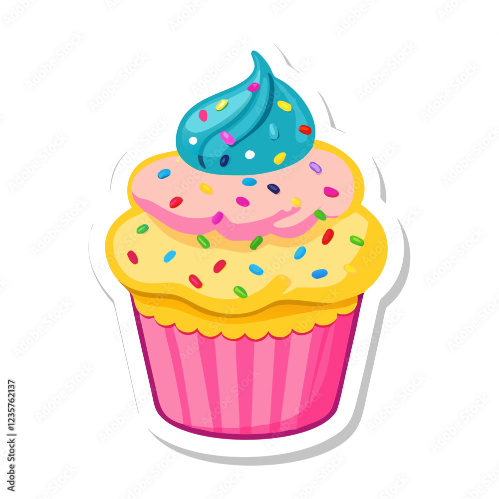Cute cupcake vector sticker, pastel dessert bakery illustration Cute cupcake vector sticker, pastel dessert bakery illustration