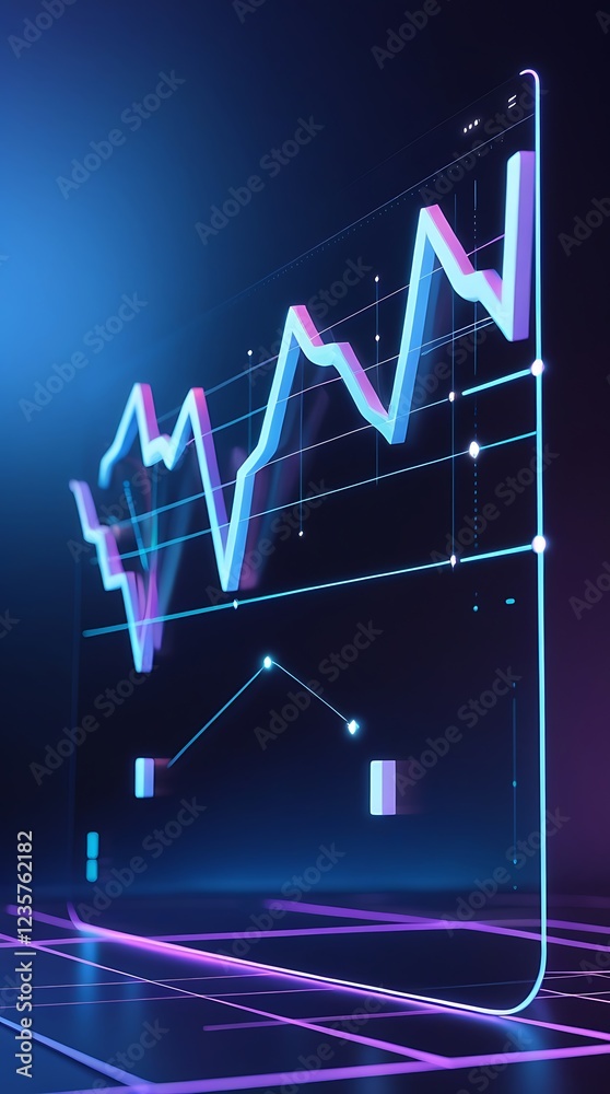 Naklejka premium A digital holographic data chart emerging from a circuit board, representing AI-driven analytics, futuristic business intelligence, and the evolution of data visualization 