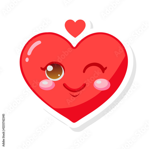 Cute smiling heart emoji vector sticker, love and happiness symbol