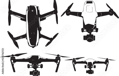 Set FPV Drone. Hand drawn vector illustration	