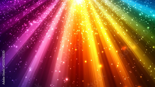 A burst of rainbow light rays radiating outward