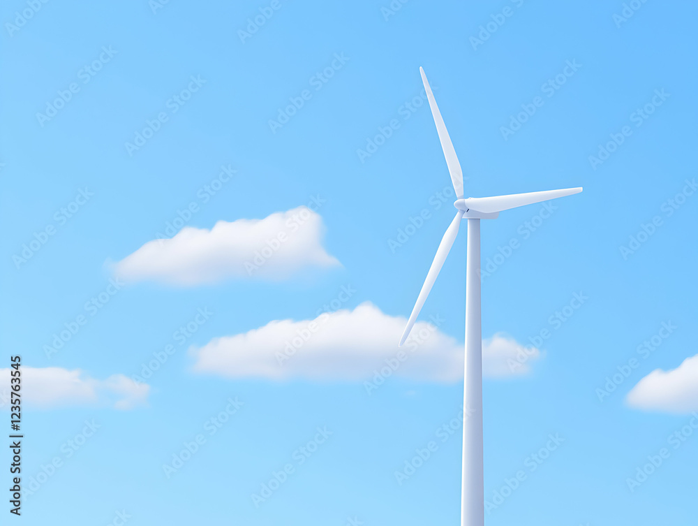 A sleek wind turbine stands tall against a bright blue sky, surrounded by soft clouds A sleek wind turbine stands tall against a bright blue sky, surrounded by soft clouds