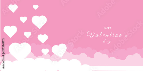 Valentine's day pink banner. Romantic 14 february greeting  card. Vector illustration