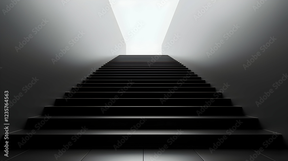 A minimalist staircase leading towards a bright light, symbolizing hope and opportunity A minimalist staircase leading towards a bright light, symbolizing hope and opportunity
