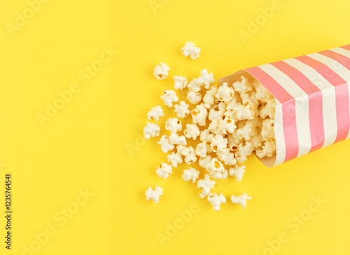 an image of a popcorn bag with popcorn spilling out of it. photo