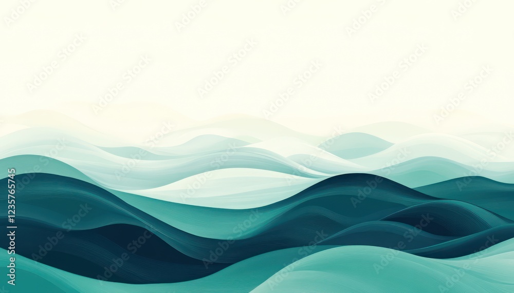 Fototapeta premium Abstract Teal and White Wavy Landscape Design