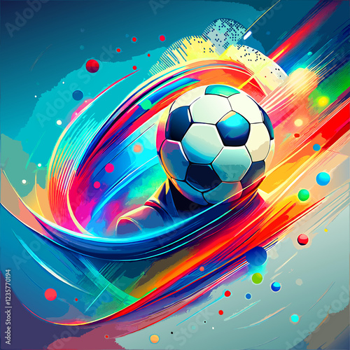 Soccer ball on abstract background with dynamic design and sports elements