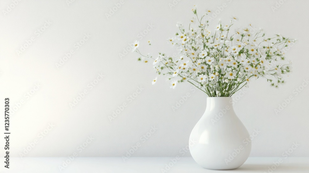 A white vase with flowers set against a white background. A white vase with flowers set against a white background.