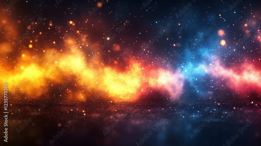 Naklejka premium Vibrant Cosmic Nebula with Glowing Particles