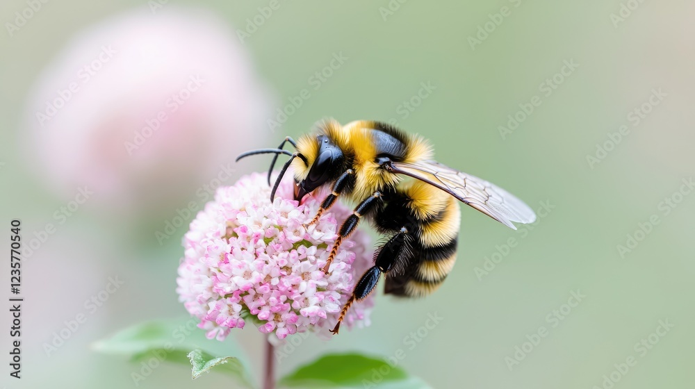 Bumblebee pollinating pink flower, garden background, nature photography, educational use Bumblebee pollinating pink flower, garden background, nature photography, educational use