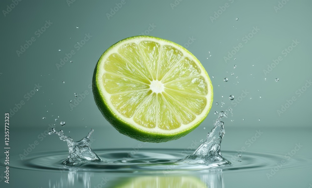 Fresh green lime slice with splashes Fresh green lime slice with splashes
