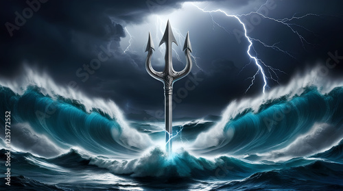 Trident of the ancient Roman god Neptune photo