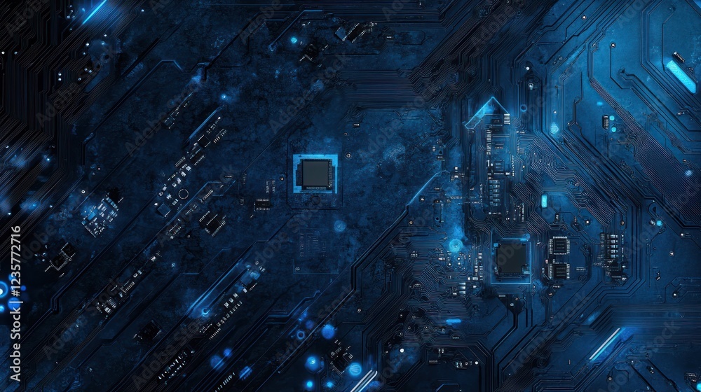 Obraz premium Abstract Circuit Board: Deep Blue Tech