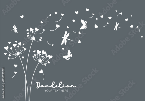 Wild flower dandelion in a vector style isolated. Vector flower for background, dandelion flying wall decal children's room 