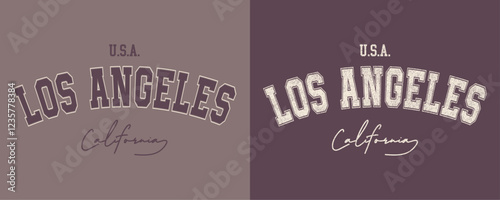 USA, California and Los Angeles retro college varsity typographic vector graphic.