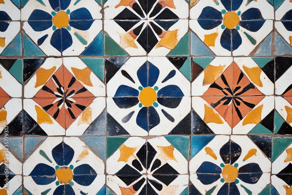 Fototapeta premium Vibrant Geometric Floral Tile Pattern Design