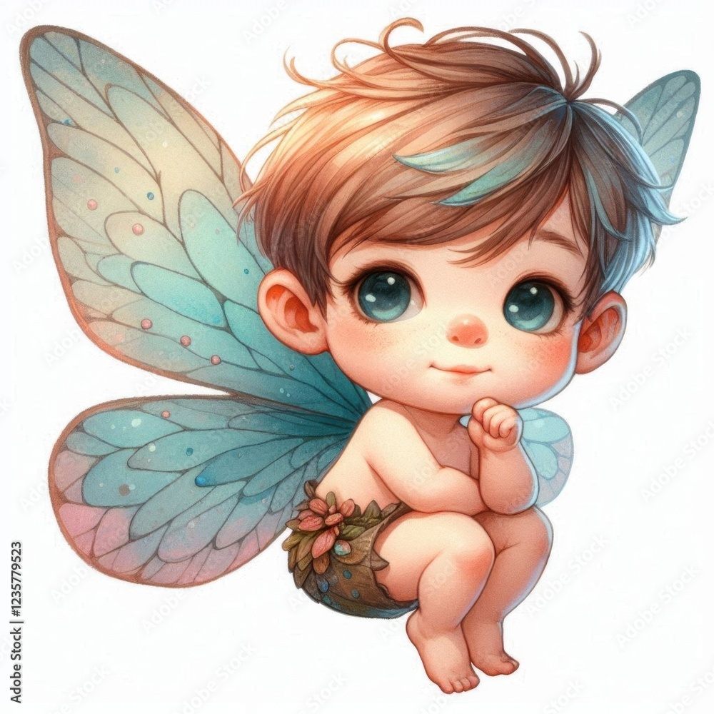 A whimsical fairy child with delicate wings, sitting playfully, exuding charm and innocence. A whimsical fairy child with delicate wings, sitting playfully, exuding charm and innocence.