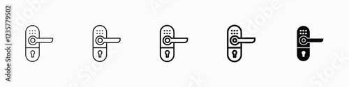 set of 5 pixel perfect Door Knob icon with 1 unexpanded, 1 silhouette, Door knob icon with a sleek handle design, security, home, office and interior themes