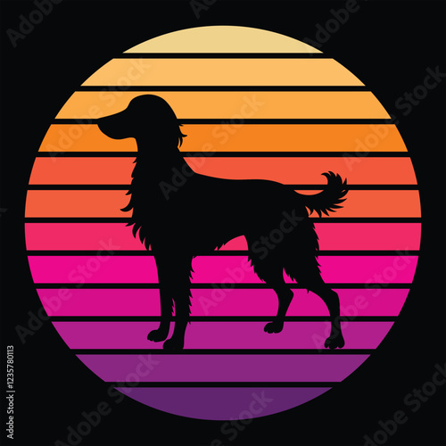 Irish Setter Silhouette Against Vintage Sunset Background
