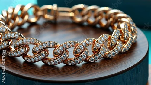 Elegant rose gold bracelet adorned with sparkling diamonds on display