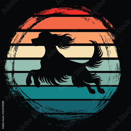 Retro Sunset Illustration with Irish Setter Dog
