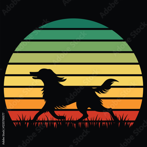 Vintage Sunset Design Featuring Irish Setter Silhouette
