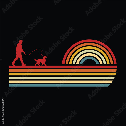 Vintage Sunset Design Featuring Irish Setter Silhouette
