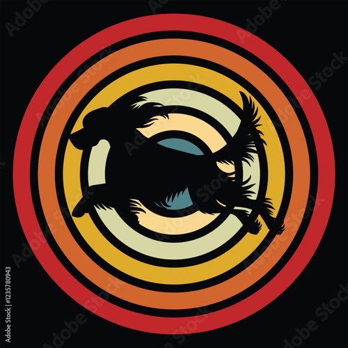 Irish Setter Silhouette with Retro Sunset Vector
