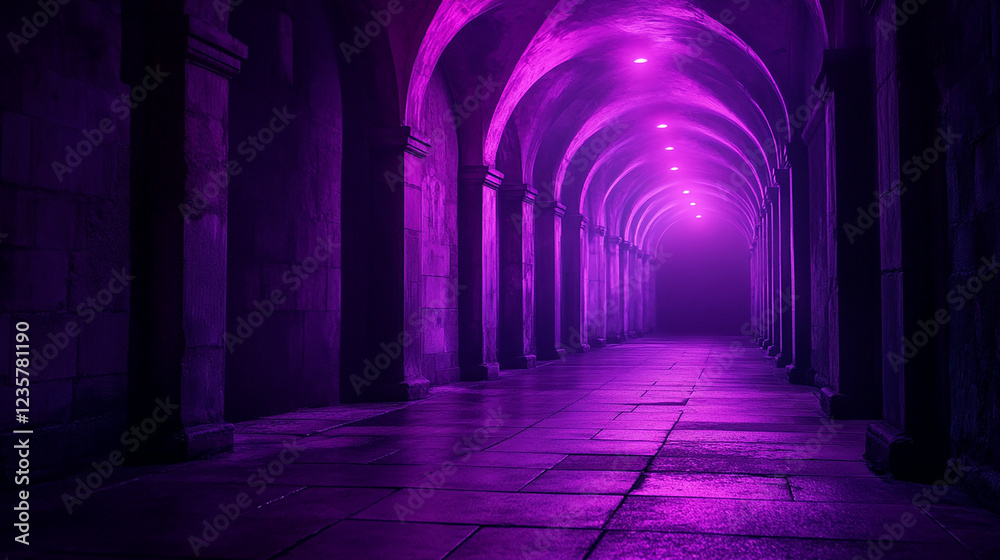 Fototapeta premium A dark gothic background with purple lighting